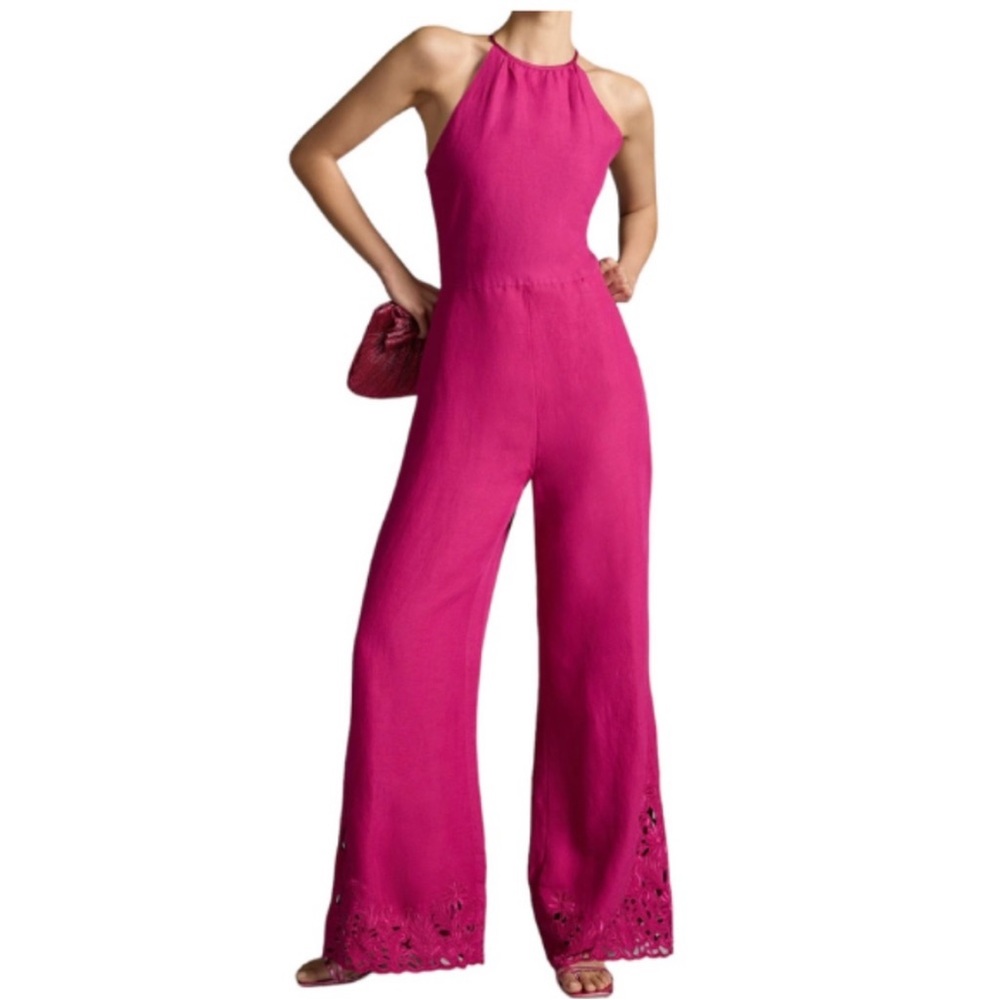 NWT Anthropologie linen Blend cutwork jumpsuit size 00